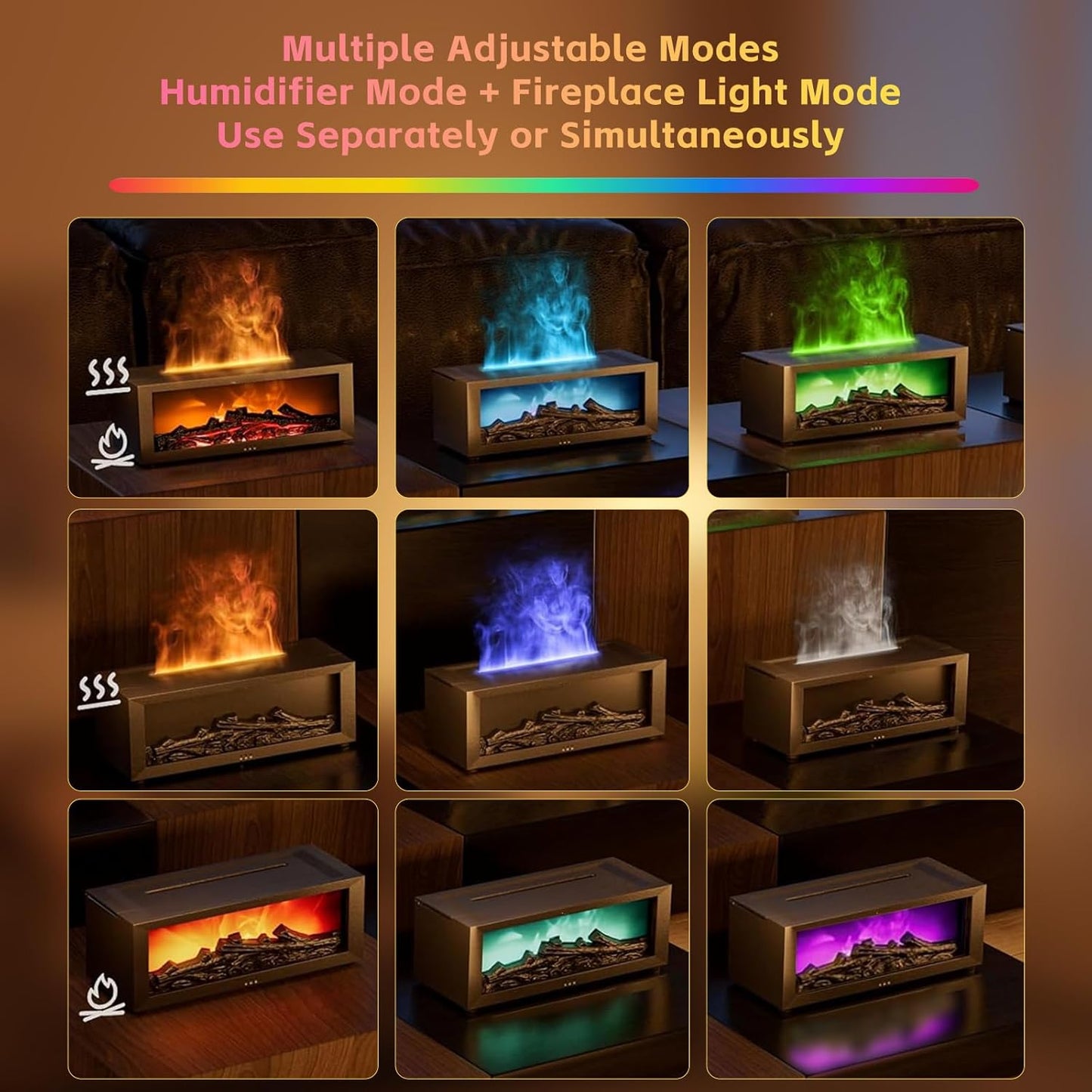 Fireplace Flame Diffuser 9.47Oz Cool Mist Air Humidifier with Remote and Timer USB Powered Aroma Diffuser with 2Pcs Essential Oils 7 Color Lights Ideal Fragrance for Home Office Per