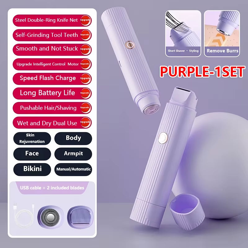 2025 New 2In1 Electric Razor for Women Painless Hair Removal Rechargeable Body Trimmer Underarm Mustache Epilator Shaver