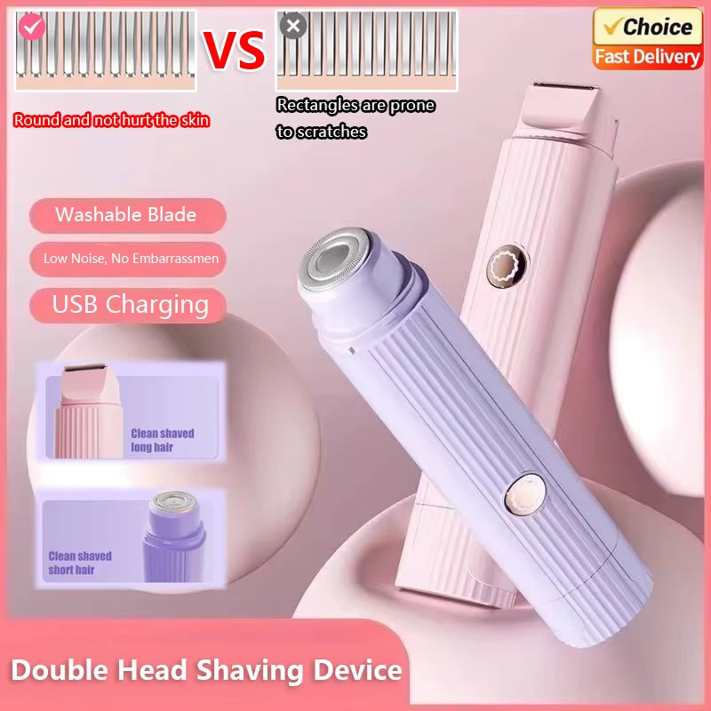 2025 New 2In1 Electric Razor for Women Painless Hair Removal Rechargeable Body Trimmer Underarm Mustache Epilator Shaver