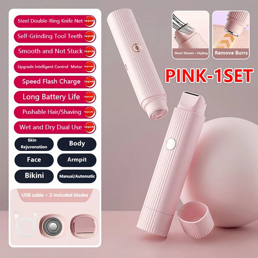 2025 New 2In1 Electric Razor for Women Painless Hair Removal Rechargeable Body Trimmer Underarm Mustache Epilator Shaver